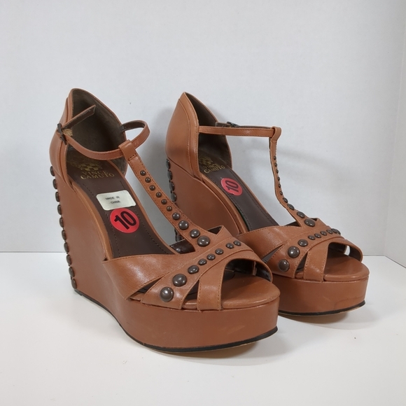 Vince Camuto brown studded wedge sandals, size 10 - Picture 1 of 12